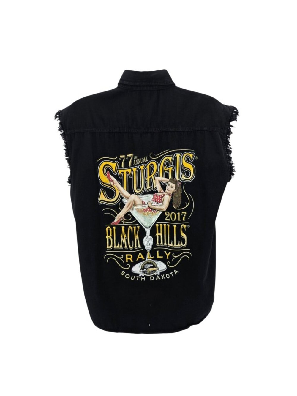 Sturgis Mens XL Shirt Black Hills Rally 2017 Sleeveless Fringe Biker Clothing Co
